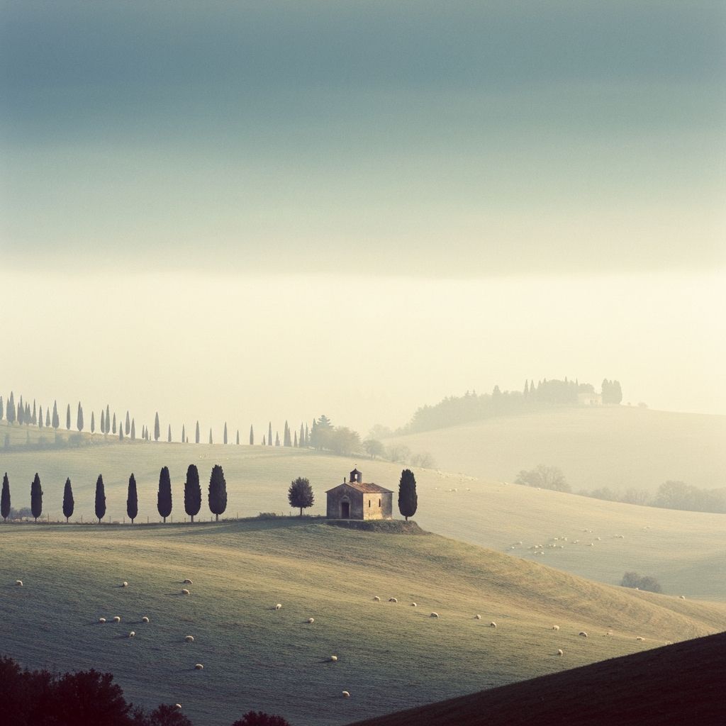 A misty hillside landscape